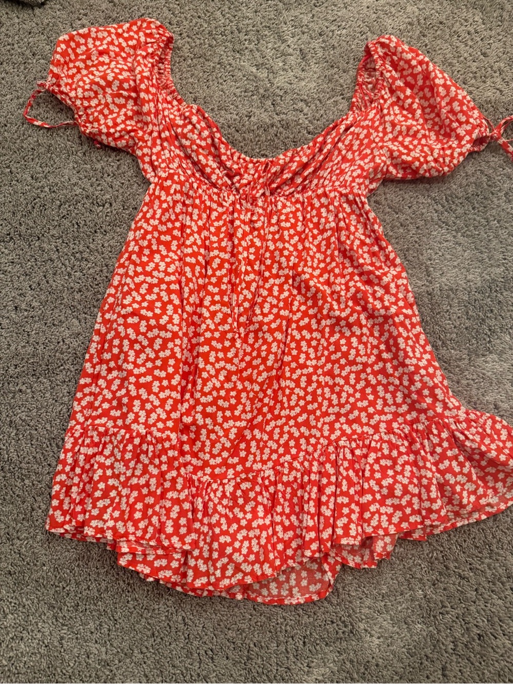 Red Floral Off-Shoulder Ruffle Mini Dress